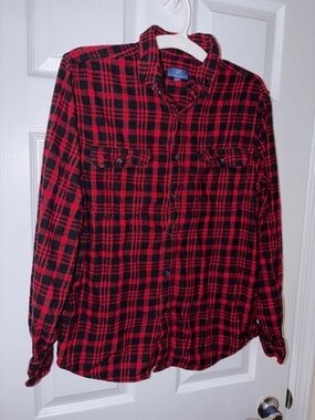 George Red and Black Plaid Button-Down Shirt